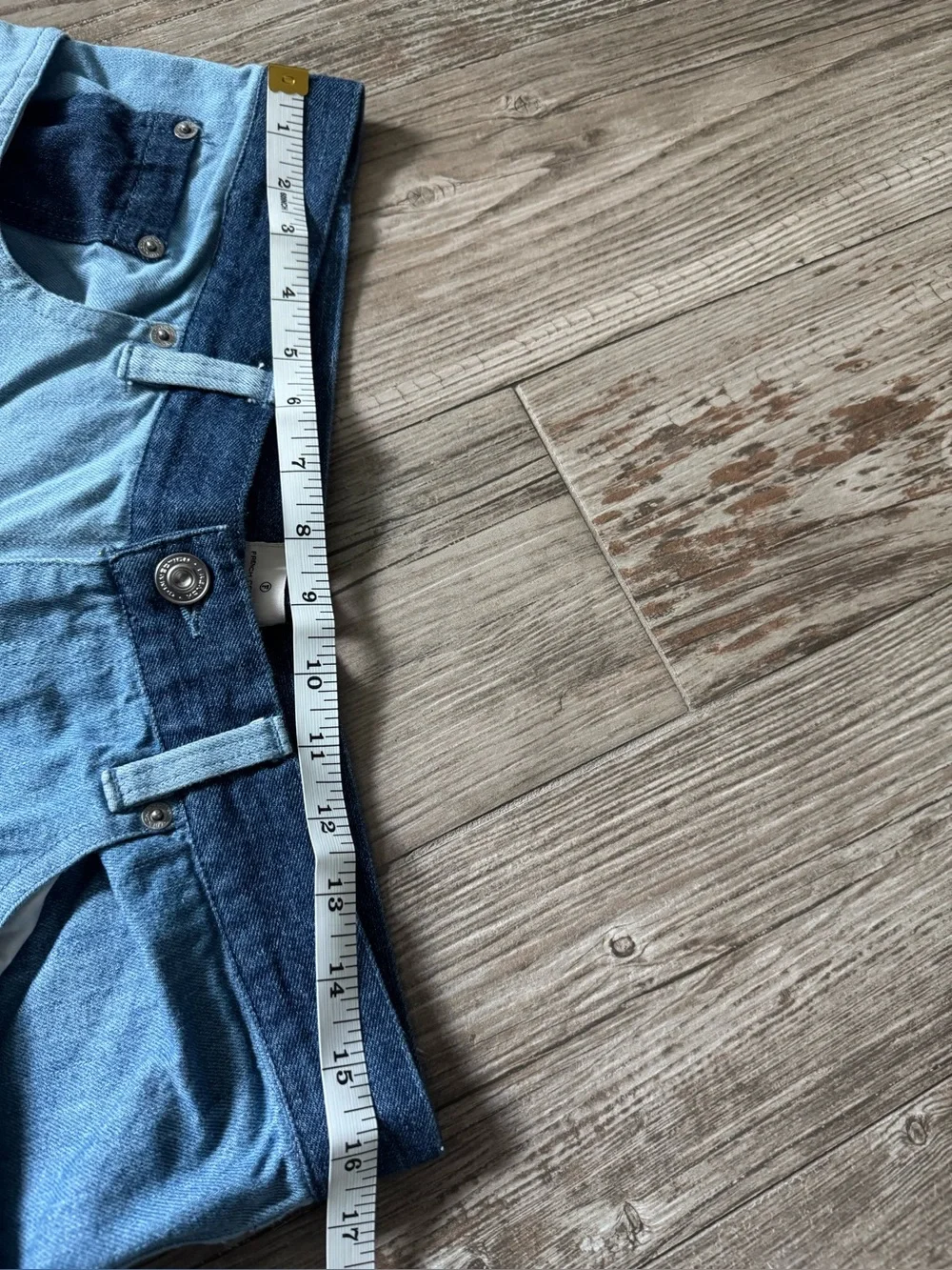 EUC French Connection Patchwork Light Dark Blue Straight Relaxed Jeans size 10